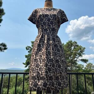 Vintage Textured Rose Patterned Wiggle Dress + Bolero Jacket Suit Set S M